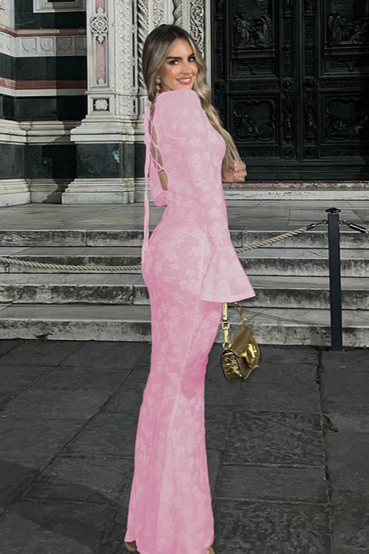 Robe longue ajustée en jacquard avec lien au dos