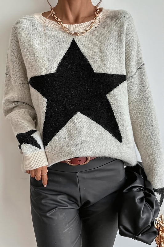 Star Motif Crew Neck Raglan Sweater