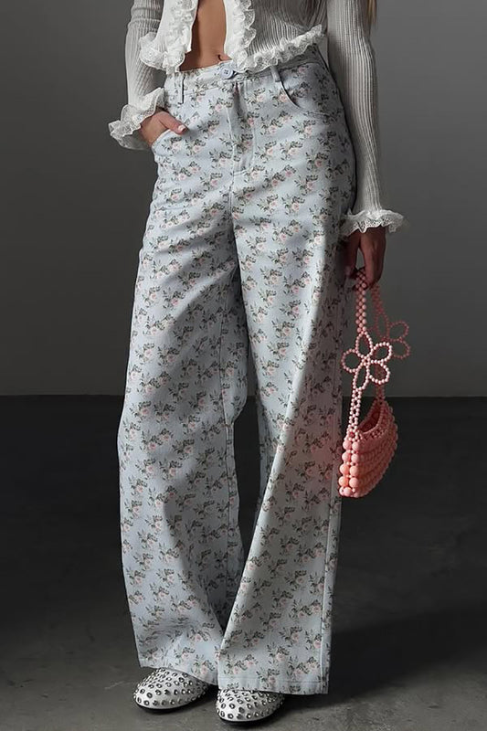 Jean bleu clair imprimé taille haute