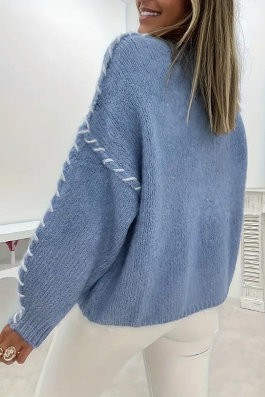 Contrast Lace Detail Crew Neck Knit Sweater