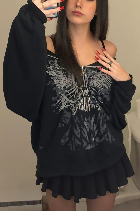 Butterfly Graphic Off Shoulder Sweatshirt