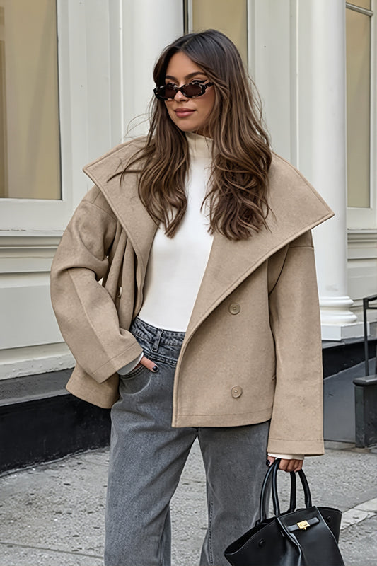 Wide Lapel Double Breasted Short Coat