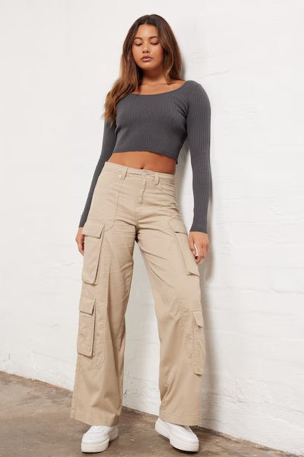 Pantalon cargo américain vintage à taille haute et jambe droite