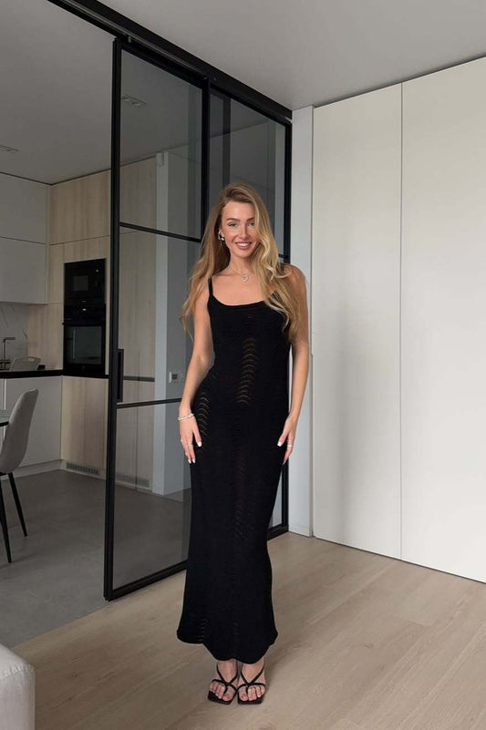 Robe longue caraco unie à taille nouée