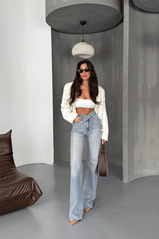 Jean vintage en denim à jambe droite