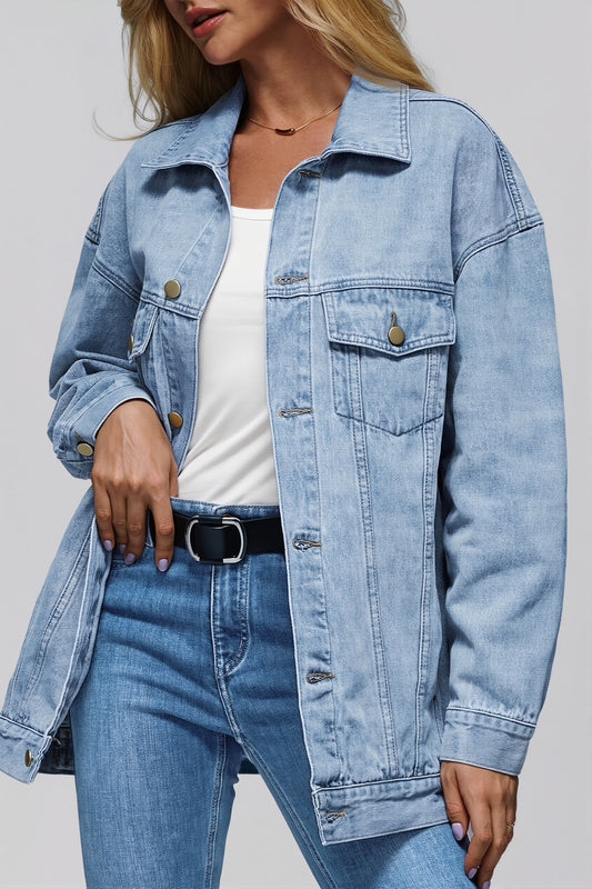 Oversized Button Front Denim Jacket