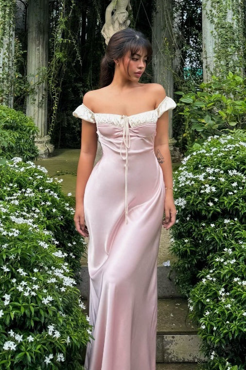 Satin Strapless Tie Slim Romantic Maxi Dress