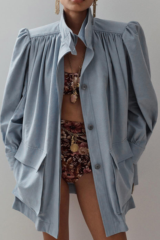 Relaxed Pleated Detail Jacket Blue / One Size