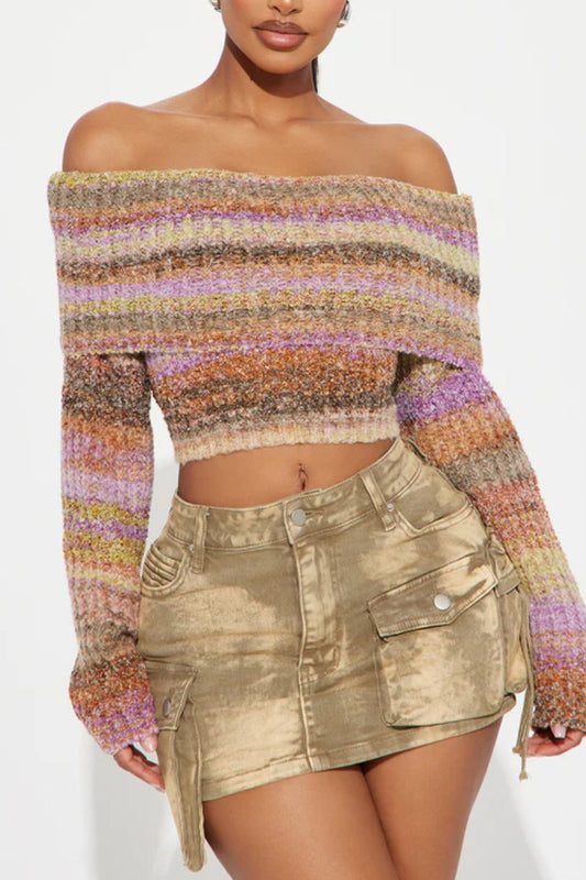 Chemisier vintage à épaules dénudées et blocs de couleurs