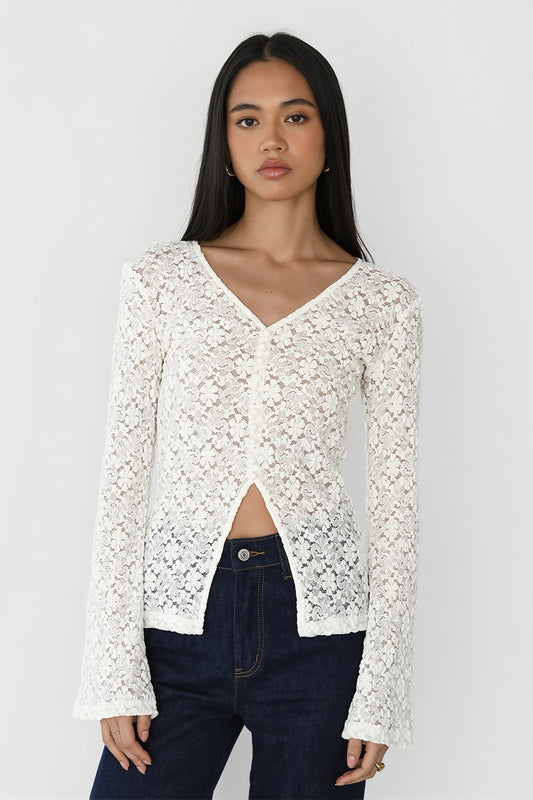 Allover Lace Fitted Irregular Blouse