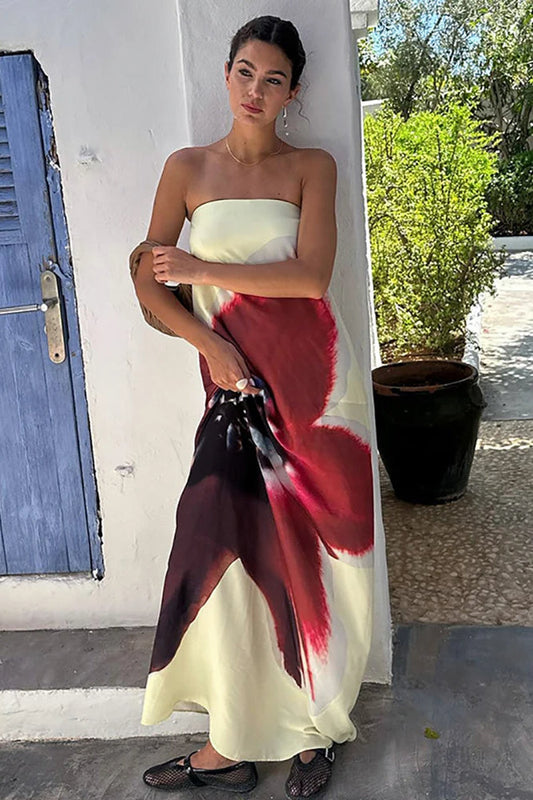 Robe longue ample à fleurs dos nu