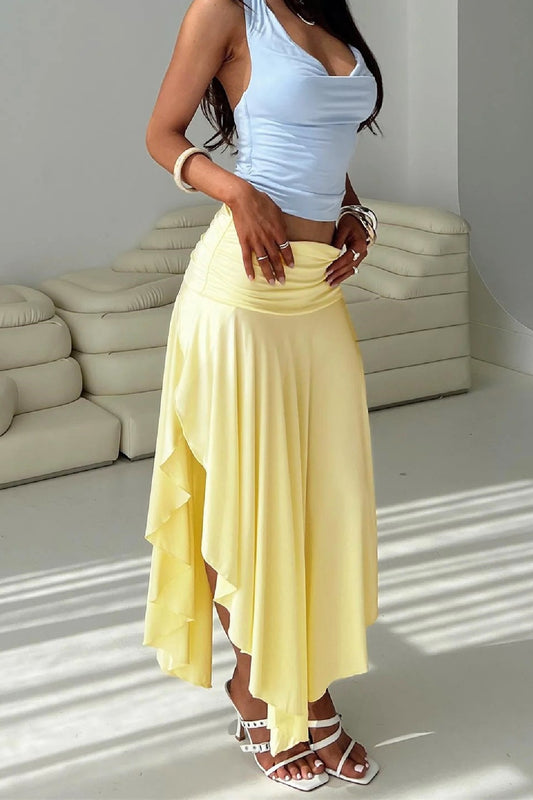 Jupe fendue asymétrique taille haute froissée