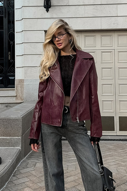 Veste en cuir PU rouge vintage