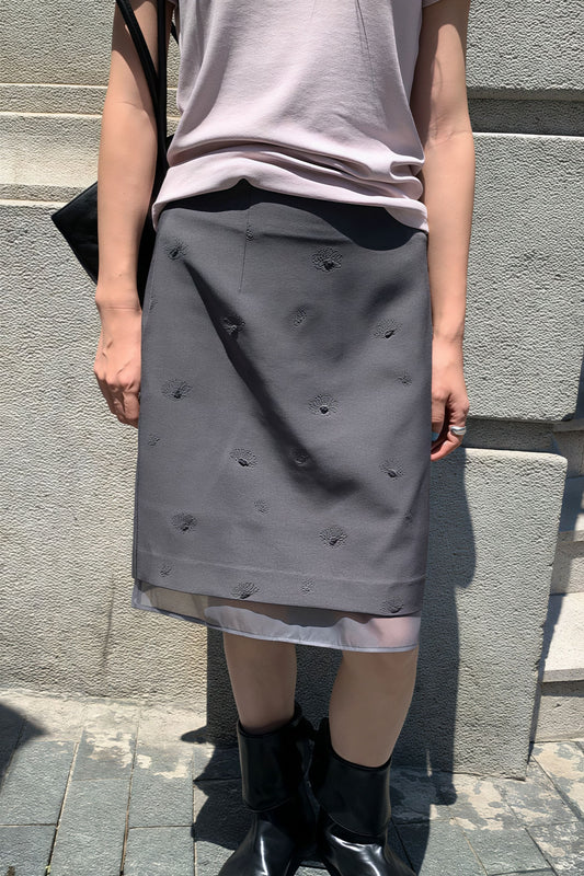 Floral Embroidered Mesh Mini Skirt