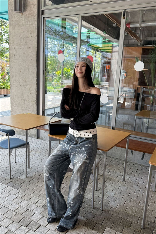 Jean large à imprimé graffiti et éclaboussures de peinture