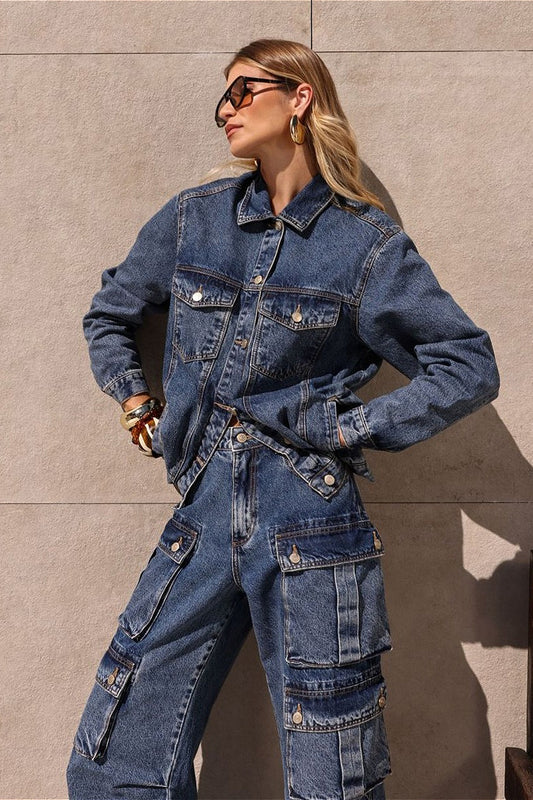 Veste en jean à col classique vintage