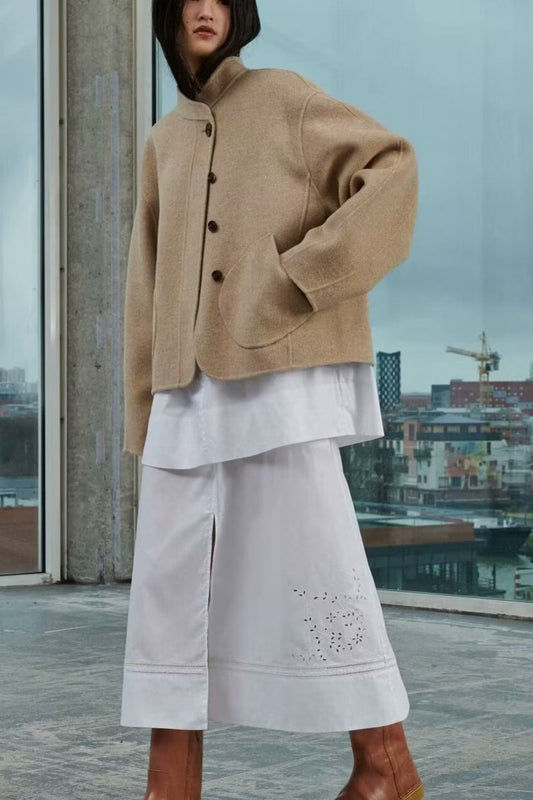 Wool Stand Collar Cropped Coat Ivory / S coats