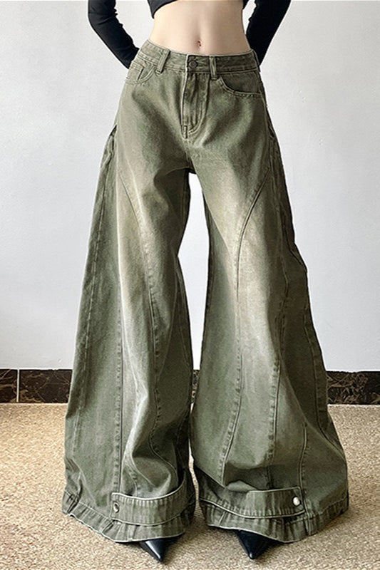 Jean en denim à pattes d'éléphant vieilli