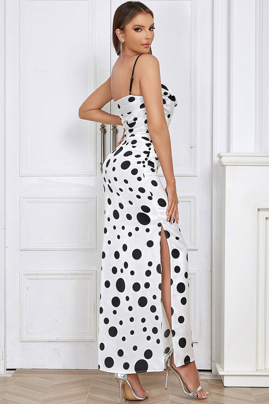 Robe longue plissée à pois