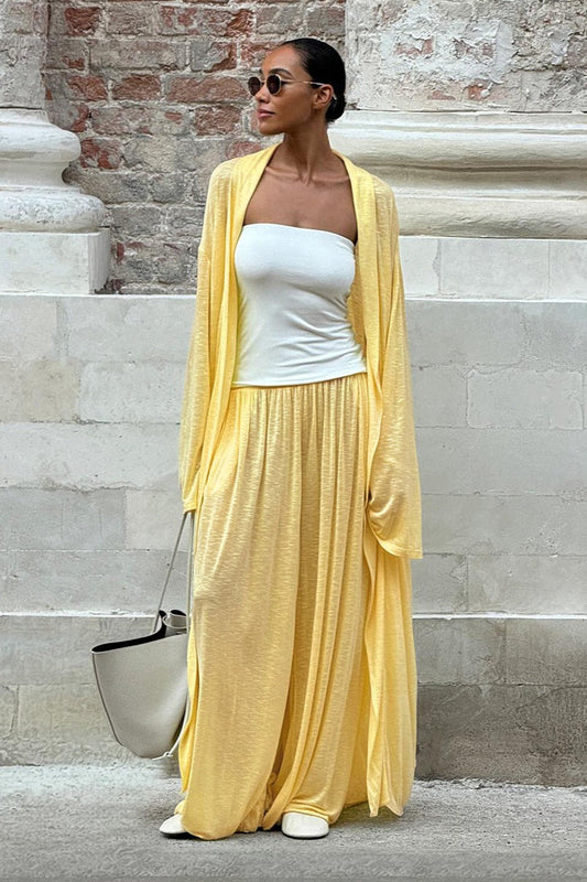 Ensemble deux pièces cardigan long décontracté avec pantalon lanterne