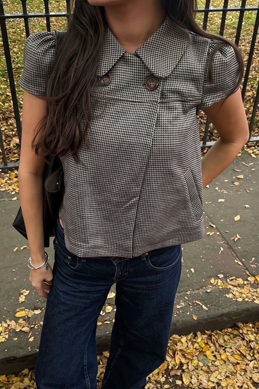 Vintage Plaid Doll Collar Crop Blouse