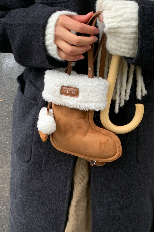 Cute Boot Shape Suede Fuzzy Crossbody Bag Mini Phone Bag