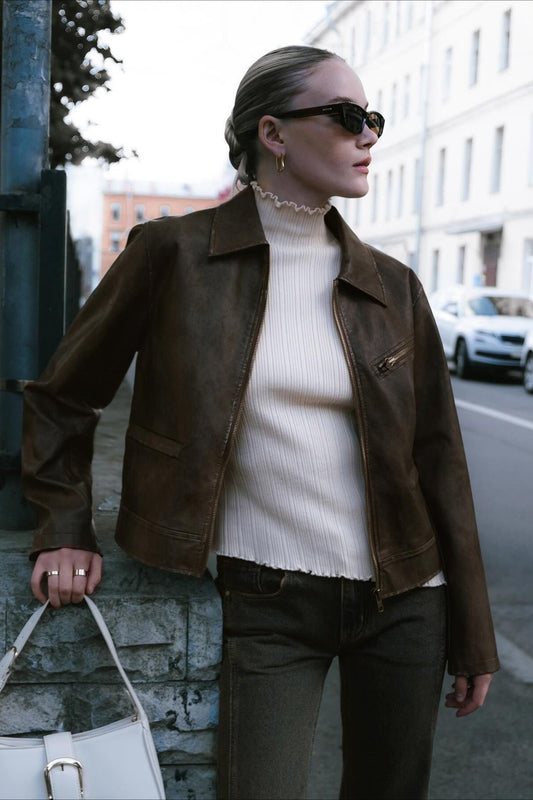 Veste de moto en cuir vintage