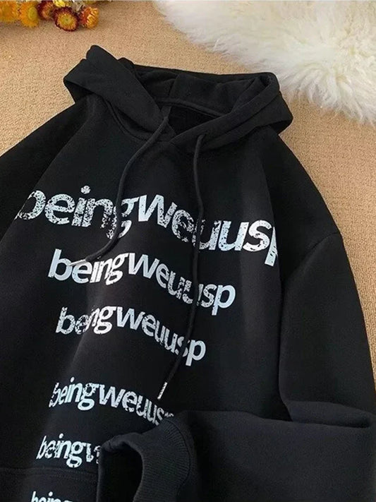 Retro Harajuku Letter Design Oversized Hoodie Black / M(40-45KG)