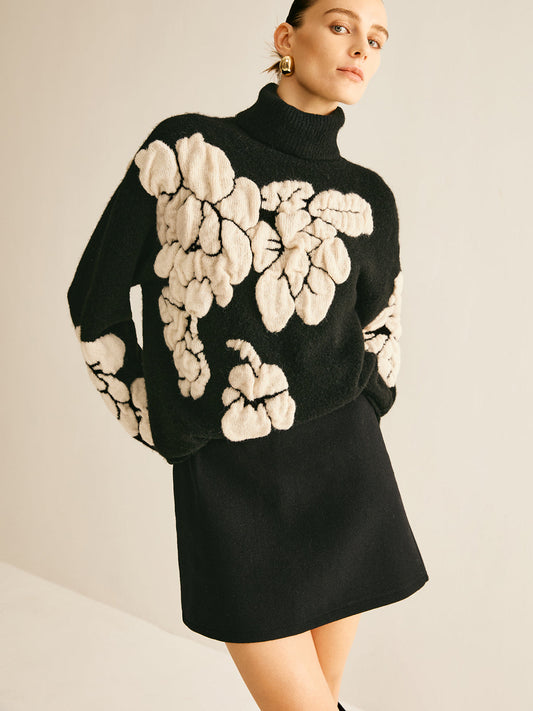 Wool Blend Turtleneck Jacquard Sweater Sweaters