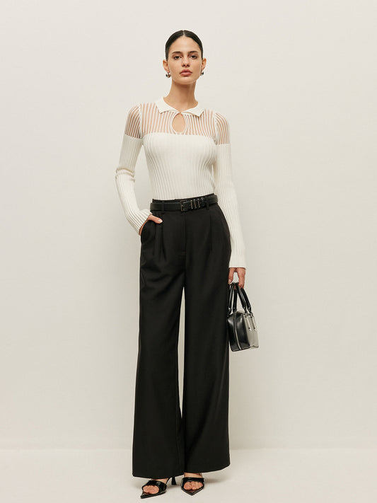 Ribbed Keyhole Collar Top Sweaters