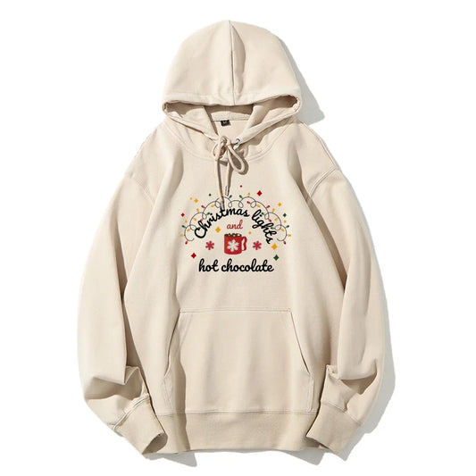 Christmas Lights Hot Chocolate Merry Bright Festive Family Hoodie Hoodies-L