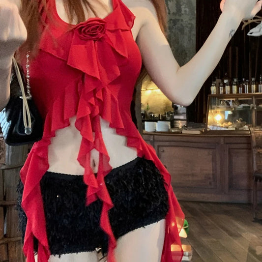 Haut court licou à volants et smocks