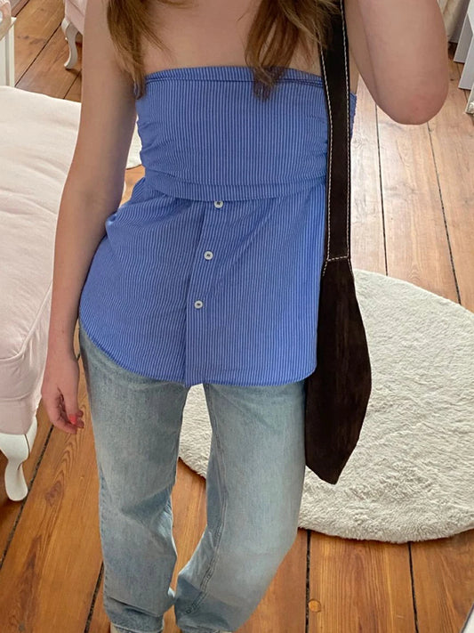 Haut court tube sans bretelles à rayures