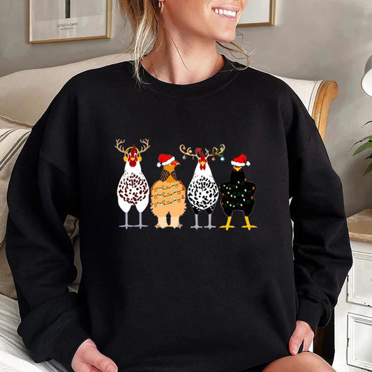 Cute Funny Chickens Animal Farmer Country Christmas Hoodie Black / S Hoodies-L