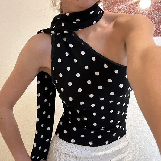 Crop top écharpe à pois