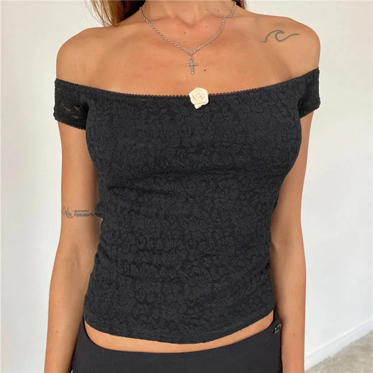 Haut court cache-cœur en dentelle florale Milkmaid