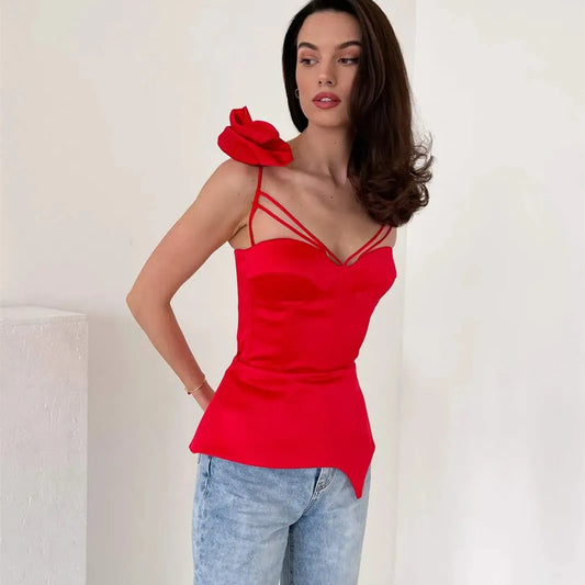 Haut court à pompons floraux 3D