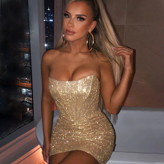 Glamorous Night Club Sexy Bodycon Glitter Christmas Party Dress Dresses-L