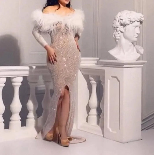 Shiny Mermaid Long Party Dress Silver / S Partydress-241208