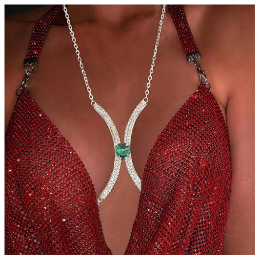 Sexy Minimalist Full Rhinestone Gem Chest Body Chain