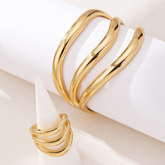 Two Piece Multi Layer Wave Metal Bracelet