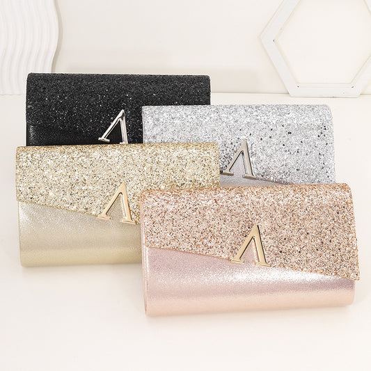 Minimalist Sparkly Asymmetrical Clutch Crossbody Bag