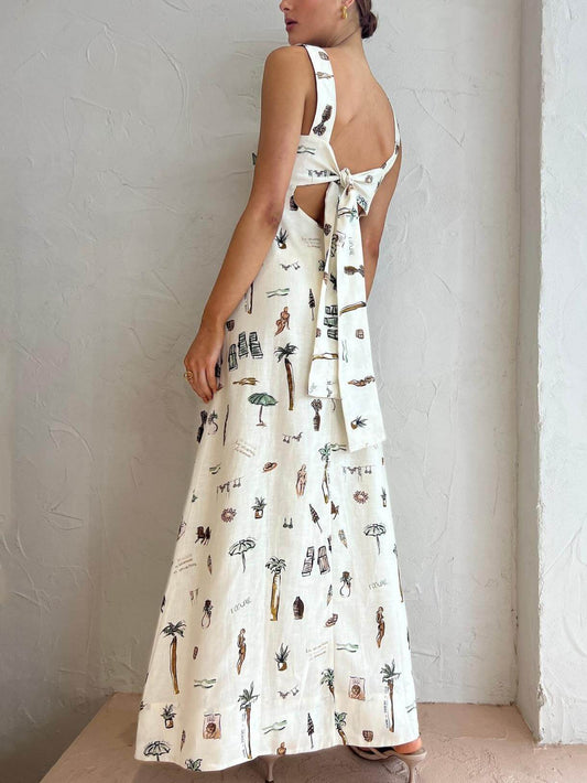 Personalized Graffiti Suspender Charming Sexy Backless Maxi Dress Dresses
