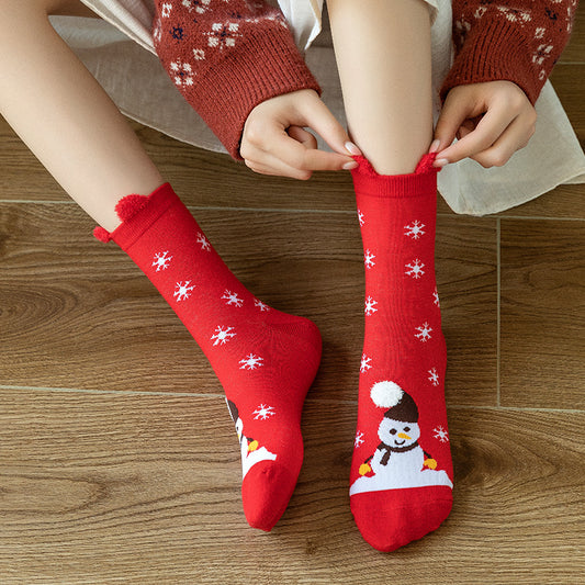 Cute Cartoon 3D Ear Red Mid Calf Socks