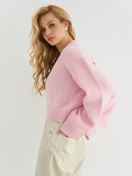 Cardigan en tricot ample à col en V de couleur unie personnalisé