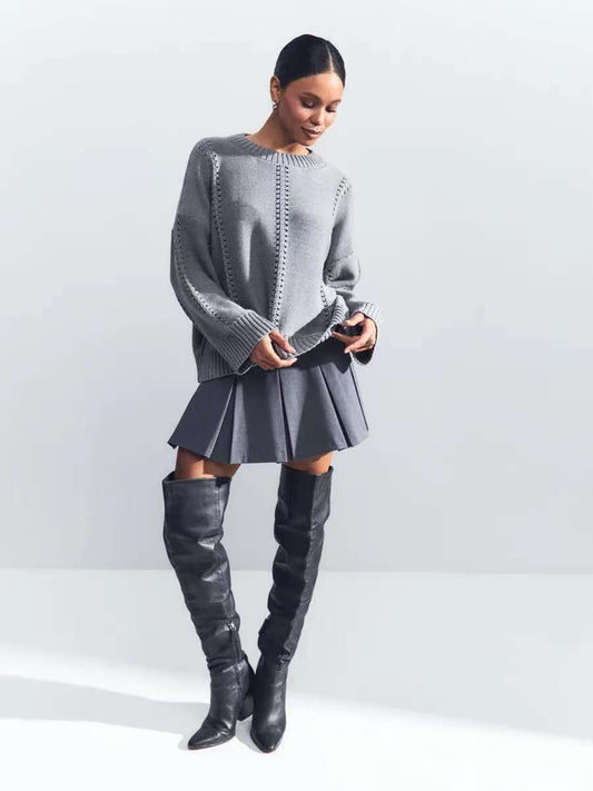 Pull décontracté à col rond en tricot creux