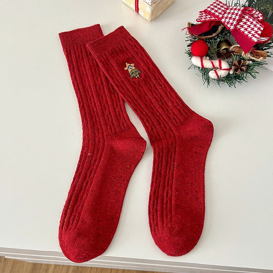 Cable Knit Textured Cotton Mid Calf Slouchy Socks