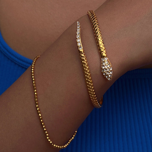 18K Plated Titanium Steel Zircon Snake Open Bracelet