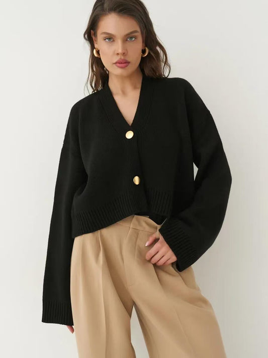 Cardigan en tricot ample à col en V de couleur unie personnalisé