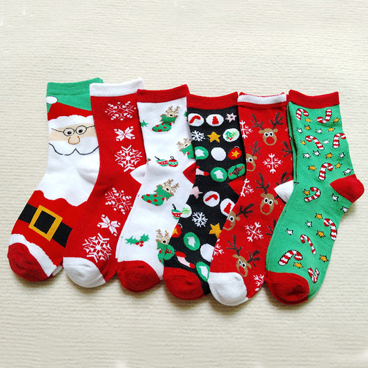 Elk Santa Cartoon Snowman Tree Decor Crew Socks